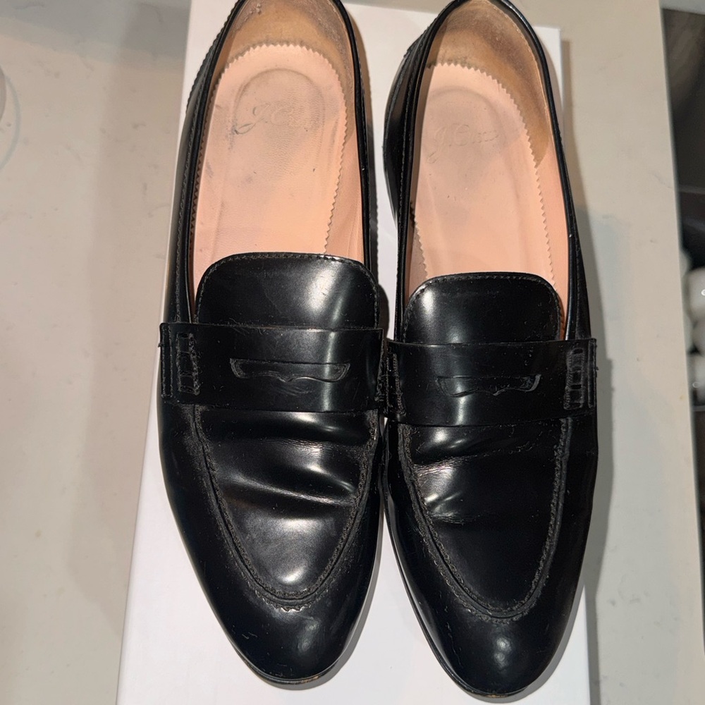 J. Crew Academy Italian Leather Classic Penny Loafers Slip-On Black J8501 - Picture 2 of 6